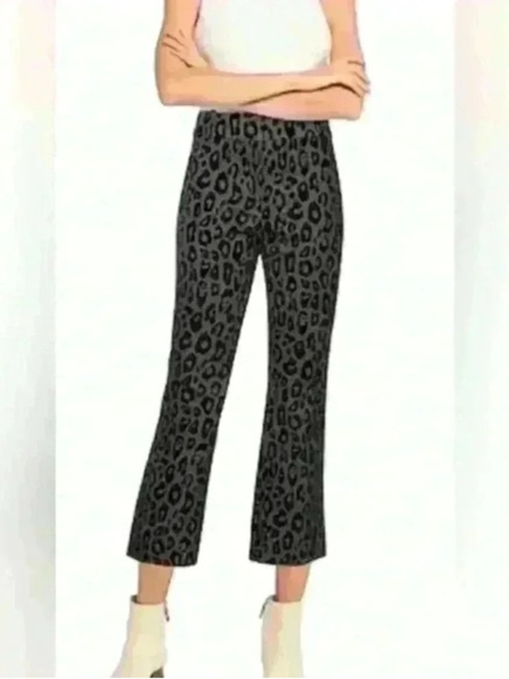 Derek Lam 10 Crosby Cropped Textured Leopard Print Pants Sz 6 Navy/Black Flared